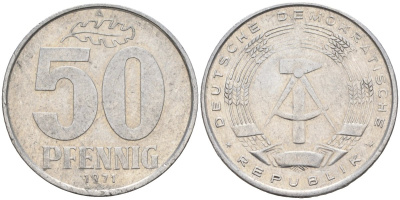 ГДР 50 пфеннигов 1971 A KM 12.2 алюминий 4143-811