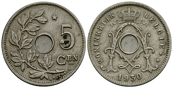 Бельгия 5 сантимов 1930 Belgie KM 67 медно-никель 4173-329