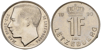 Люксембург 1 франк 1990 Герцог Жан (1964-1999) KM 63 сталь плакированная никелем 4602-156