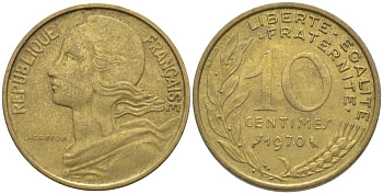 ФРАНЦИЯ 10 САНТИМОВ 1970 ТИП MARIANNE KM 929, LE FRANC 144.10 медь алюминий никель 116-118