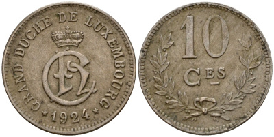 Люксембург 10 сантимов 1924 Шарлотта (1918-1964) KM 34 медно-никель 4575-1124