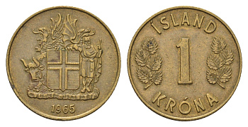 Исландия 1 крона 1965 KM 12a никель латунь 4691-441