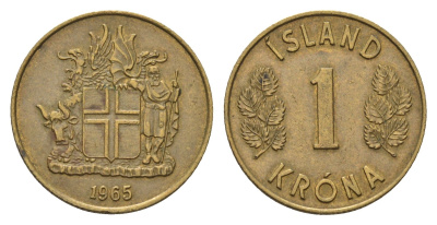Исландия 1 крона 1965 KM 12a никель латунь 4691-441