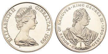 Гибралтар 1 крона 1993 Ганноверская династия - Король Георг III KM 135 медно-никель BU 11-102-43