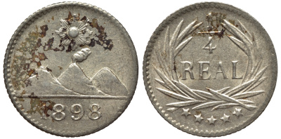 Гватемала 1/4 реала 1898 5 звезд, Испанское правление KM 162 серебро 4528-152