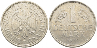 ФРГ 1 МАРКА 1972 D KM 110, J. 385 медно-никель 3856-123