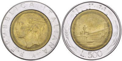 ИТАЛИЯ 500 ЛИР 1985 R KM 111 биметалл 4523-837