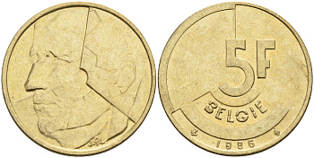 Бельгия 5 франков 1986 Belgie KM 164 алюминиевая бронза    4595-542