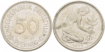 ФРГ 50 ПФЕННИГОВ 1973 D KM 109.2 J 384a медно-никель 3996-1264