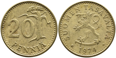 Финляндия 20 пенни 1974 S KM 47 KM 47 алюминиевая бронза 4385-1022