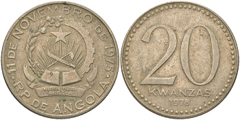 Ангола 20 кванз 1978 KM 87 медно-никель 4620-726