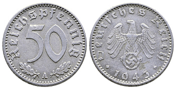 ГЕРМАНИЯ 50 РЕЙХСПФЕННИГОВ 1943 A KM 96, J. 372 алюминий 4380-341