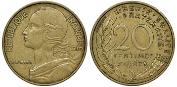 ФРАНЦИЯ 20 САНТИМОВ 1967 KM 930 медь алюминий никель 72-633