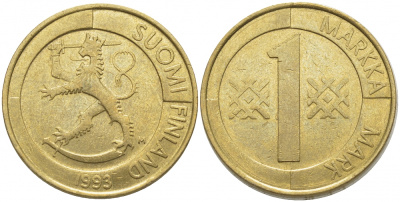 ФИНЛЯНДИЯ 1 МАРКА 1993 M KM 76 алюминиевая бронза 4448-337
