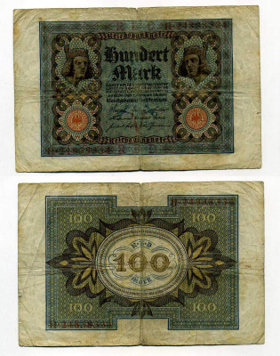 Германия 100 марок 1920 Бамбергский всадник, 8 цифр в номере Pick 69 b, Розенберг 69b бумага 8619-37-1-2