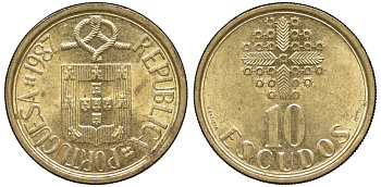 Португалия 10 эскудо 1987 KM 633 никель латунь 4142-1134