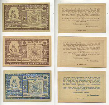 АВСТРИЯ НАБОР ИЗ 3 БАНКНОТ 1920 8 ИЮНЯ 1920- 15 СЕНТЯБРЯ 1920, НОТГЕЛЬД, 10, 20, 50 ГЕЛЛЕРОВ, SCHREMS бумага aUNC 7217-28-1