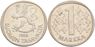 ФИНЛЯНДИЯ 1 МАРКА 1988 M KM 49а медно-никель 4556-755