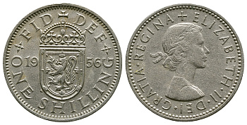 Великобритания 1 шиллинг 1956 Елизавета II (1952-2022), Шотландский герб KM 905, Spink 4148 медно-никель 4384-616