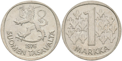 Финляндия 1 марка 1976 К KM 49а медно-никель UNC 4582-1243
