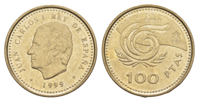 Испания 100 песет 1999 Международный год пожилых людей KM 1006 алюминиевая бронза 4622-1227