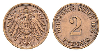 Германия 2 пфеннига 1912 A, Вильгельм II (1888-1918) KM 16, J. 11 бронза 4632-528