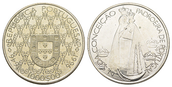 Португалия 1000 эскудо 1996 Дева Мария - Покровительница Португалии KM 696 серебро BU 1088-1-51