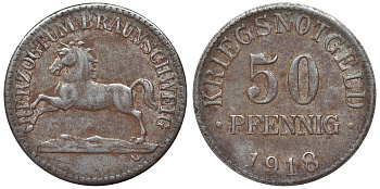 Германия, Брауншвейг 50 пфеннигов 1918 Нижняя Саксония, нотгельд Funck 56.xx железо 4121-523