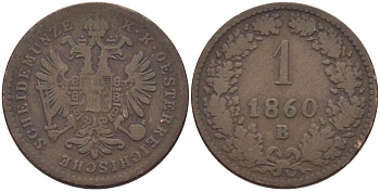 АВСТРИЯ 1 КРЕЙЦЕР 1860 В KM 2186 медь 100-131