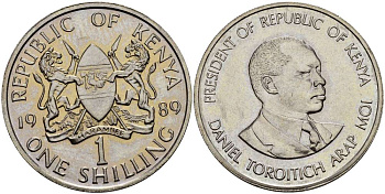 Кения 1 шиллинг 1989 Дэниэл арап Мои KM 20 медно-никель XF-UNC 4512-224