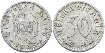 Германия 50 рейхспфеннигов 1935 А KM 87, J.368 алюминий 3856-753