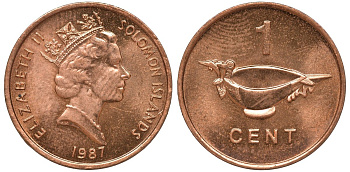 Соломоновы острова 1 цент 1987 Елизавета II (1953-) KM 24 сталь плакированная бронзой aUNC 4602-931