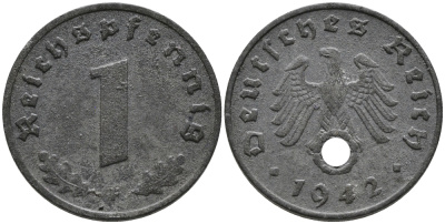 ГЕРМАНИЯ 1 РЕЙХСПФЕННИГ 1942 F KM 97, J.369 цинк 96-743