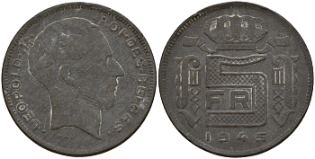 Бельгия 5 франков 1945 DES BELGES, Леопольд III (1934-1947) KM 130 цинк 4161-946