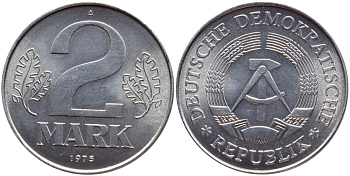 ГДР 2 МАРКИ 1975 А KM 48 алюминий UNC 59-336