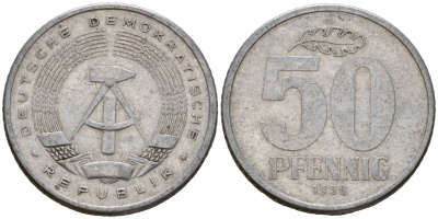 ГДР 50 пфеннигов 1958 A KM 12.1 алюминий 4601-556