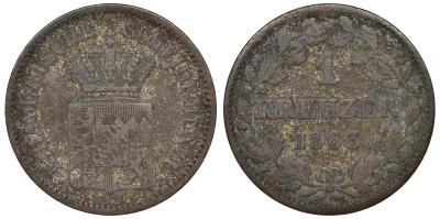 Бавария 1 крейцер 1863 Максимилиан II (1848-1864) KM 473 серебро 71-462