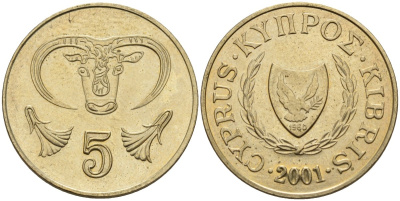 Кипр 5 центов 2001 KM 55.3 никель латунь 4141-1113