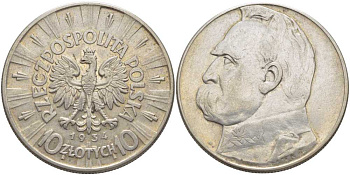 ПОЛЬША 10 ЗЛОТЫХ 1934 W, ЮЗЕФ ПИЛСУДСКИЙ KM 29 серебро 5010-1045