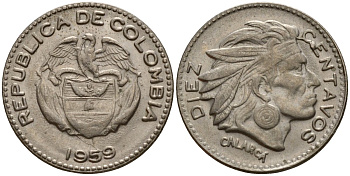 Колумбия 10 сентаво 1959 индеец Каларка KM 212 медно-никель 4189-726