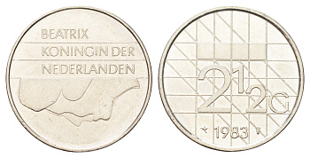 Нидерланды 2 1/2 гульдена 1983 Беатрикс (1980-2013) KM 206 никель UNC 4692-1142