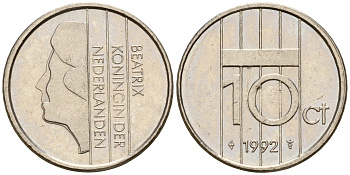 Нидерланды 10 центов 1992 Беатрикс (1980-2013) KM 203 никель    4598-368