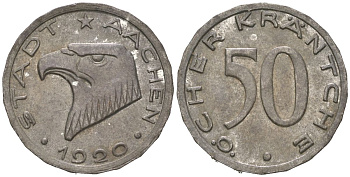 Аахен 50 пфеннигов 1920 гурт 22 угольный Funck 1.11A, Men05 70.35, Men18 99.35 железо 4616-246