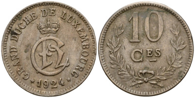 Люксембург 10 сантимов 1924 Шарлотта (1918-1964) KM 34 медно-никель 4584-243