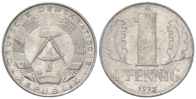 ГДР 1 пфенниг 1975 А KM 8.1 алюминий 4615-1245