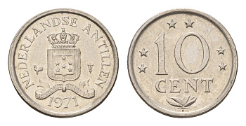 Нидерландские Антильские острова (Нидерландские Антилы) 10 центов 1971 Юлиана (1948-1980) KM 10 никель 4669-1263