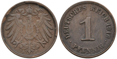 Германия 1 пфенниг 1916 F KM 10, J. 10 медь 4594-1253