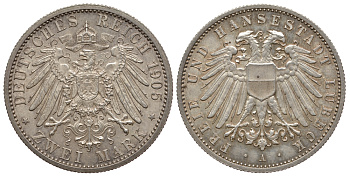 Любек 2 марки 1905 A, Weege 81, J. 81, KM 212 серебро 00-000-00