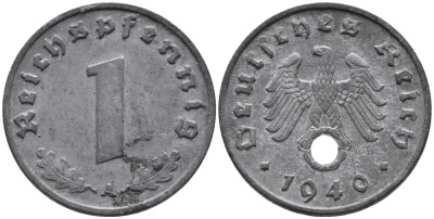 ГЕРМАНИЯ 1 РЕЙХСПФЕННИГ 1940 A KM 97, J.369 цинк 96-649