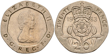 Великобритания 20 пенсов 1983 Елизавета II (1952-2022) KM 931, Spink 4230 (G1) медно-никель 4177-523